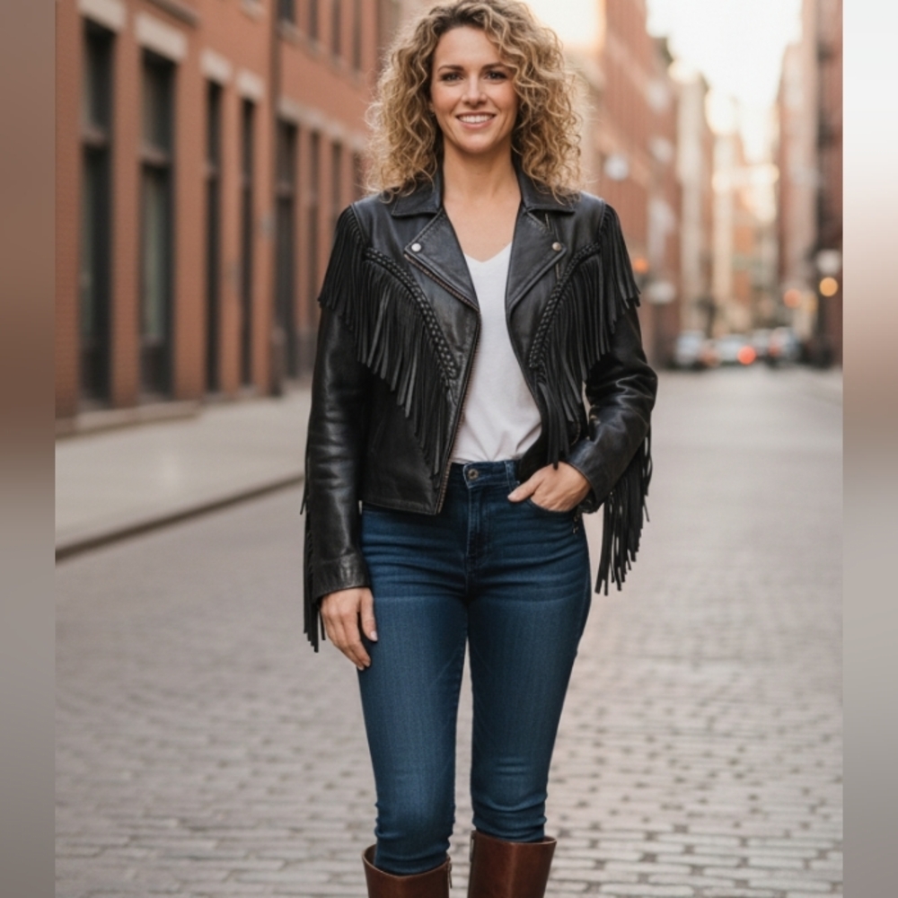 Black Leather Fringe Jacket